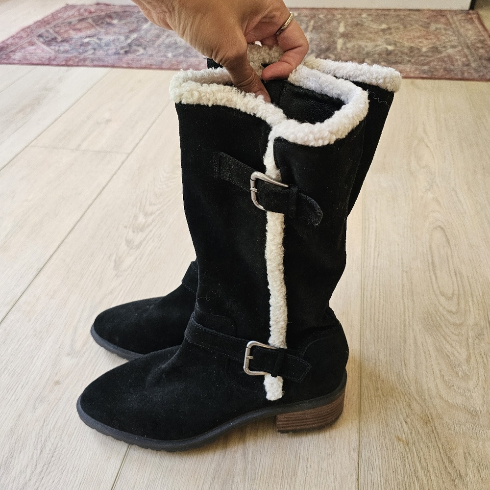Lucky Brand Jacoba Shearling Trim Tall Mid-Calf Engineer Boots - Picture 2 of 13